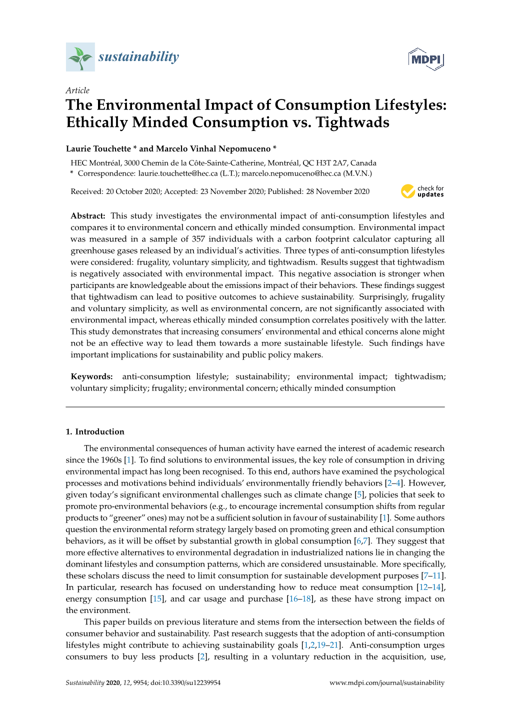 The Environmental Impact of Consumption Lifestyles: Ethically Minded Consumption Vs