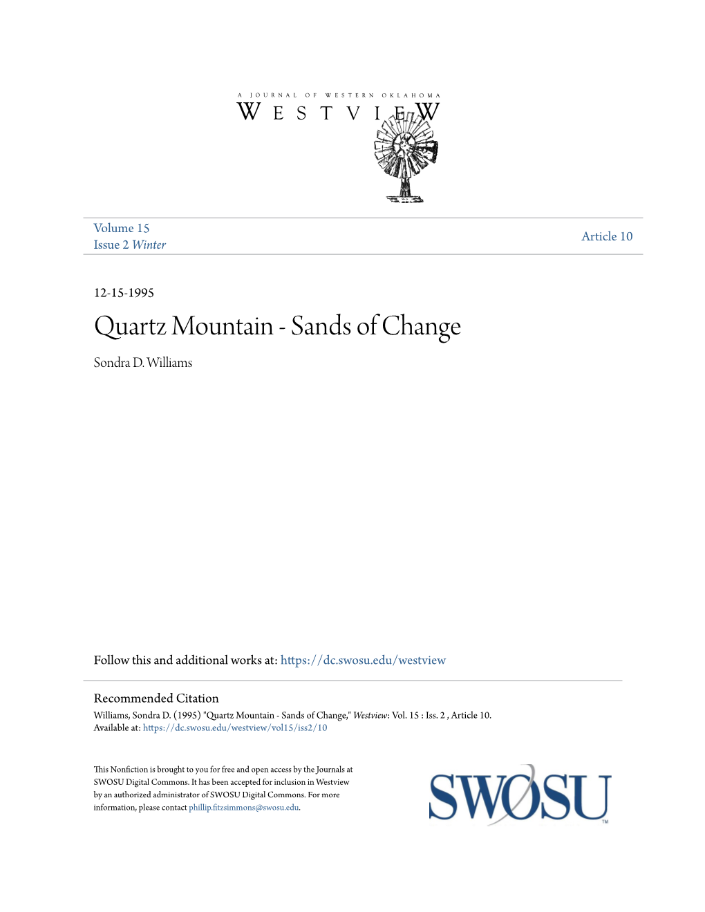 Quartz Mountain - Sands of Change Sondra D