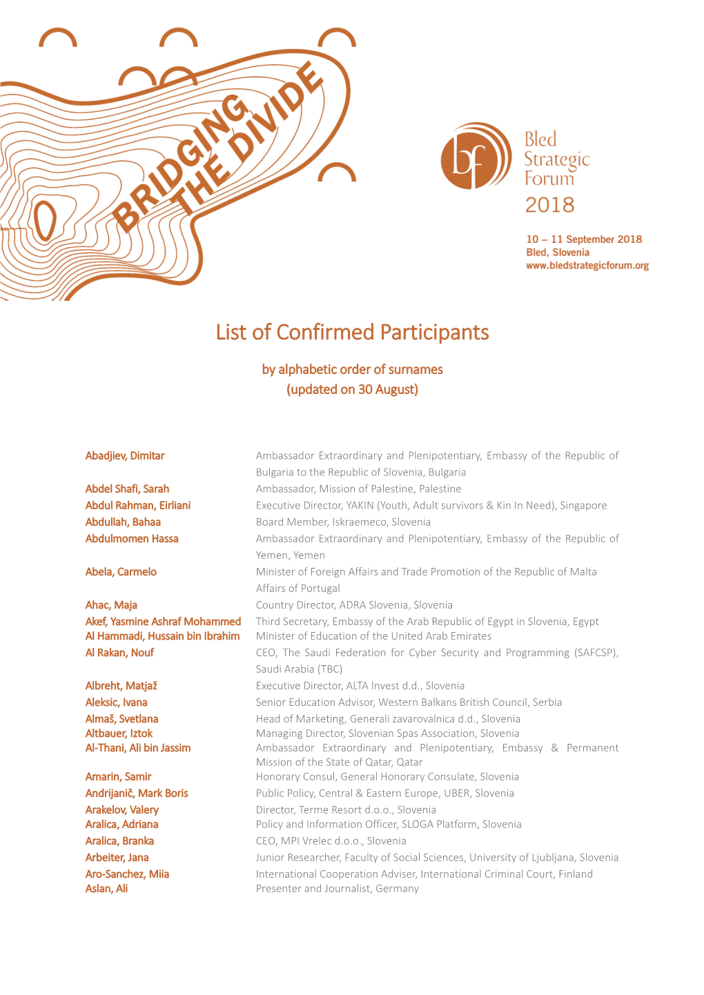 List of Confirmed Participants