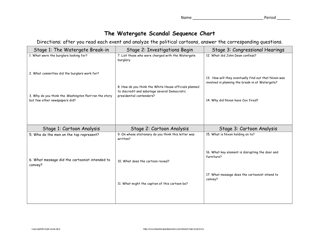 The Watergate Scandal Sequence Chart Directions; After You Read Each Event and Analyze the Political Cartoons, Answer the Corresponding Questions