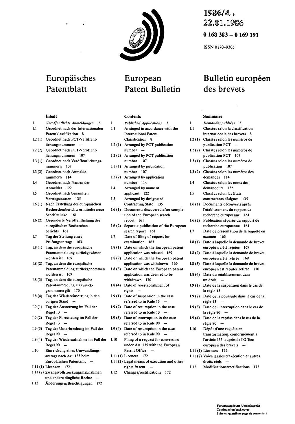 European Patent Bulletin 1986/04