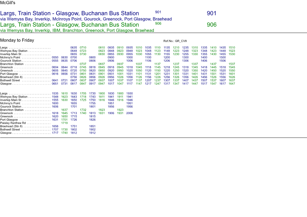 Glasgow, Buchanan Bus Station 901 Largs, Train Station