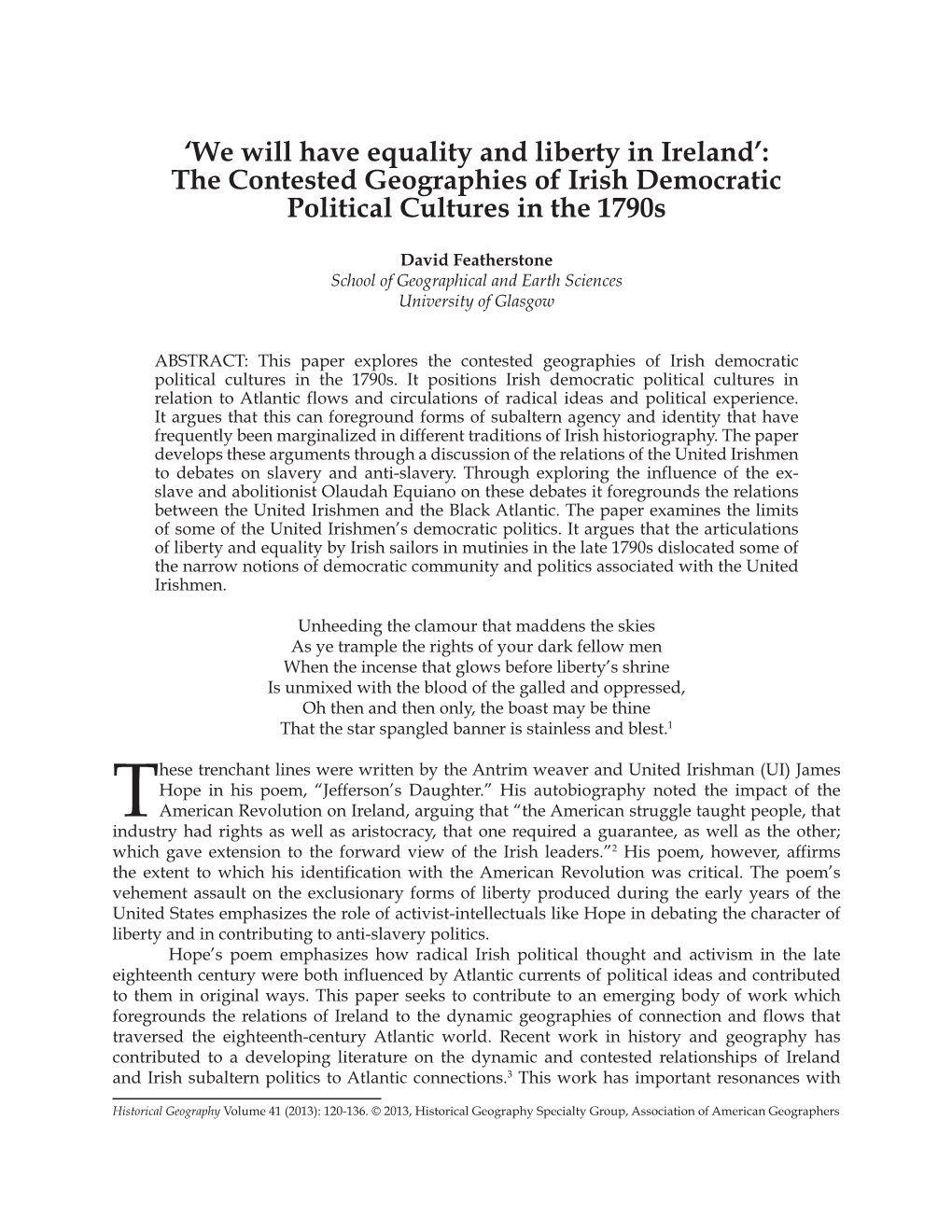 The Contested Geographies of Irish Democratic Political Cultures in the 1790S