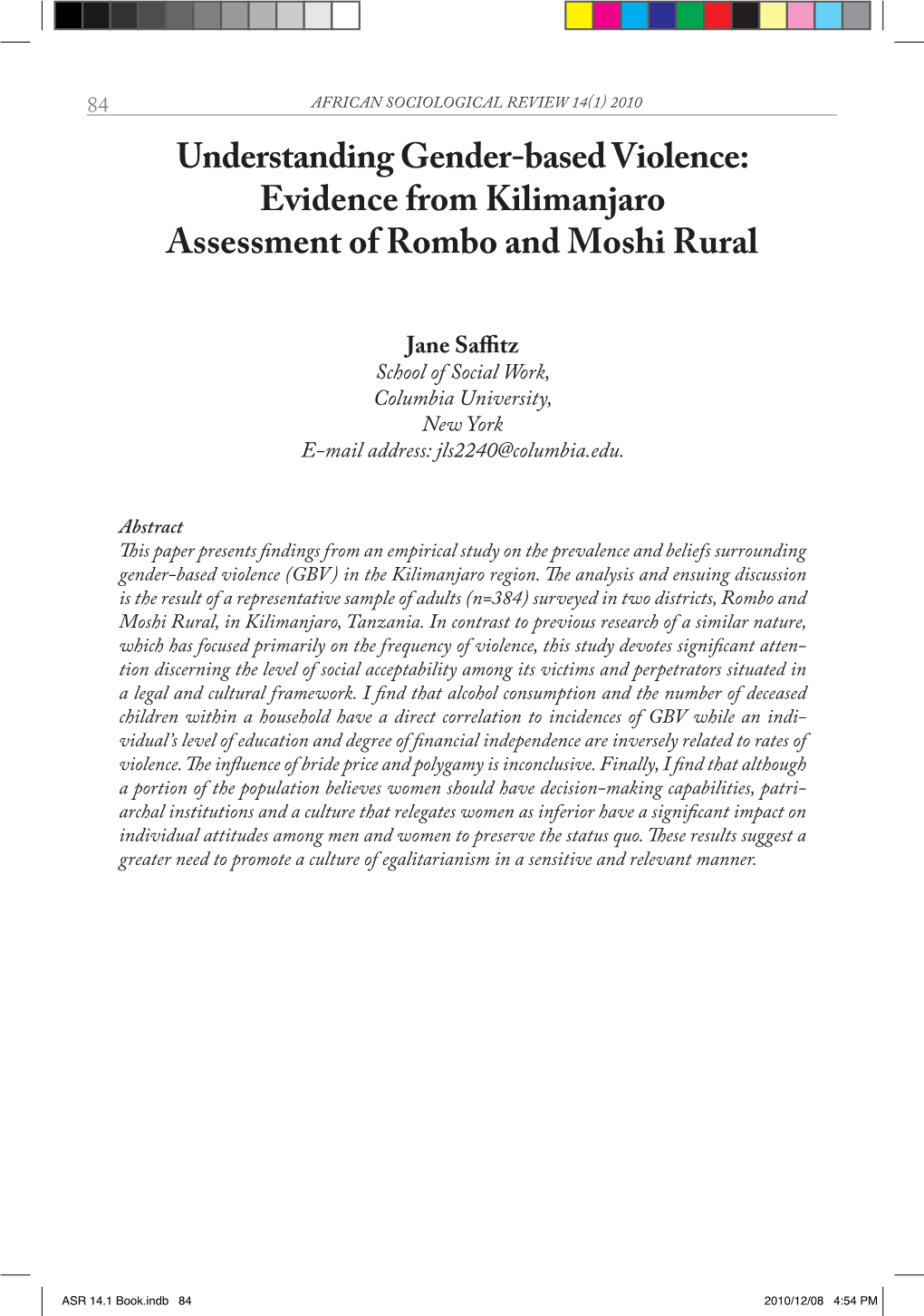 Understanding Gender-Based Violence: Evidence from Kilimanjaro Assessment of Rombo and Moshi Rural