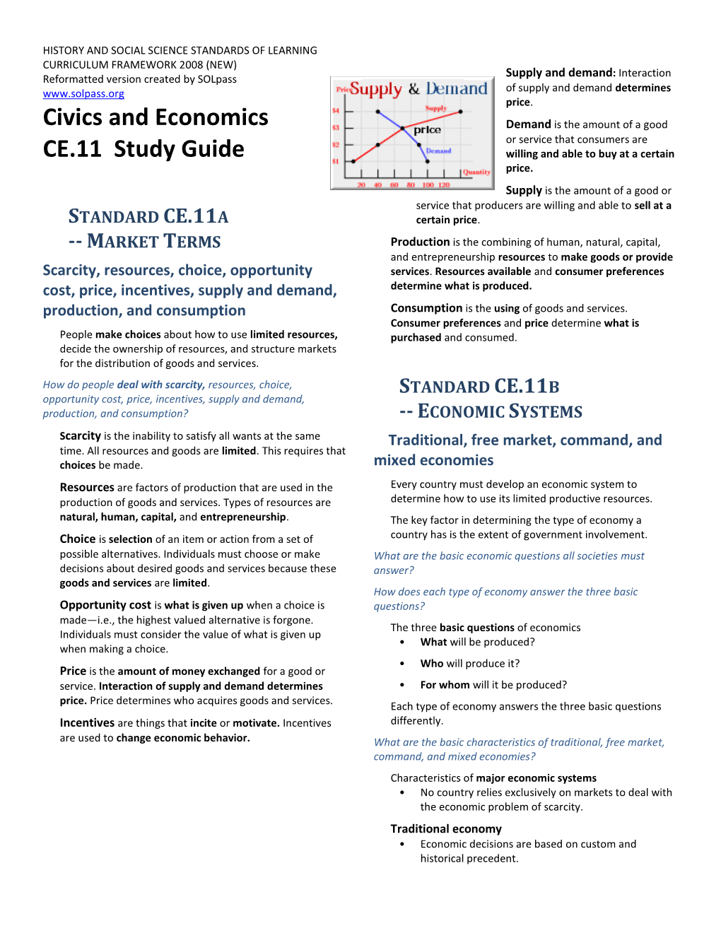 Civics and Economics CE.11 Study Guide