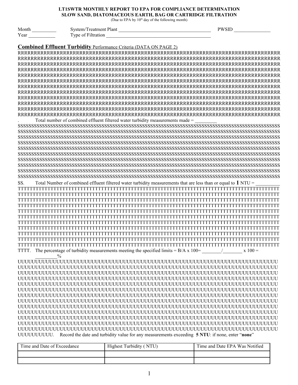 Lt1swtr Monthly Report to Epa for Compliance Determination