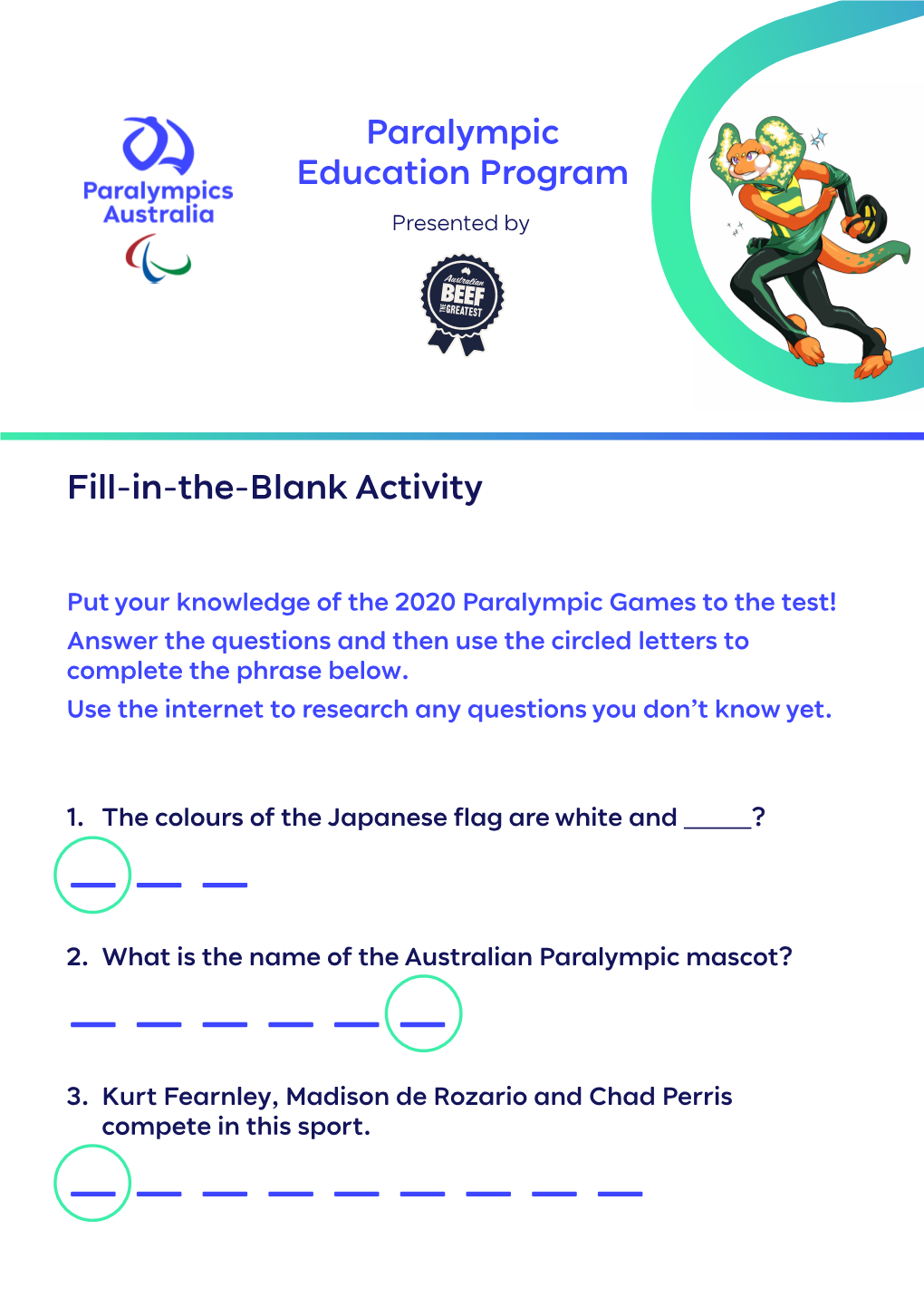 Fill-In-The-Blank Activity Paralympic Education Program