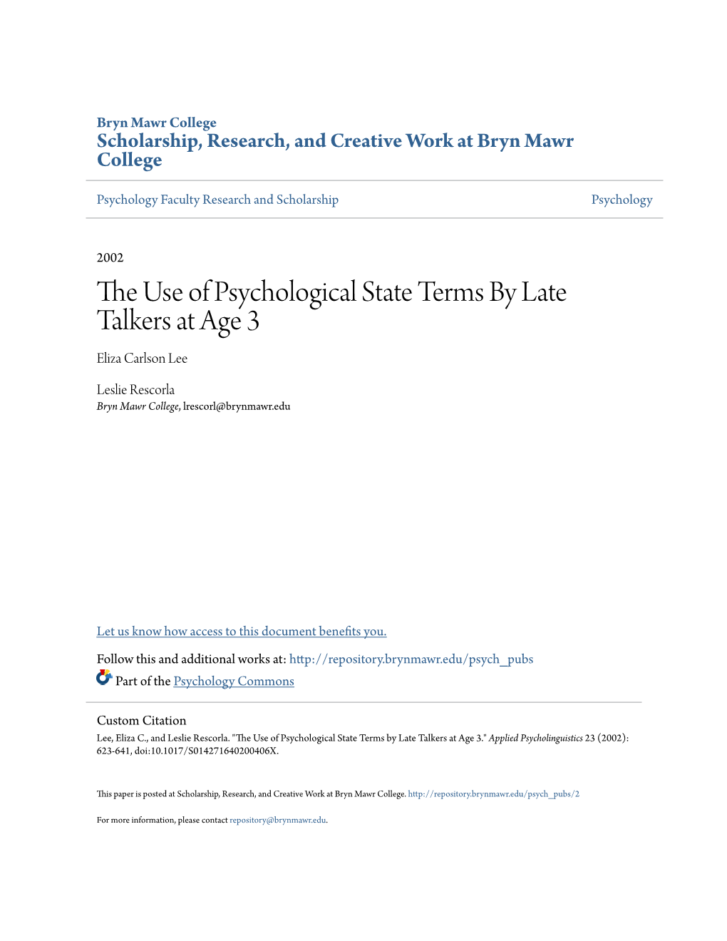 The Use of Psychological State Terms by Late Talkers at Age 3