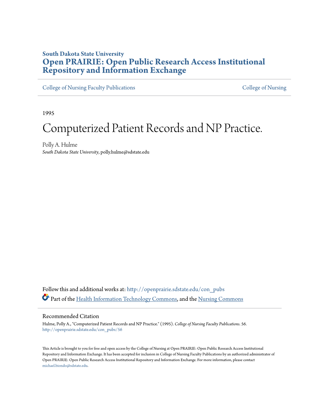 Computerized Patient Records and NP Practice. Polly A