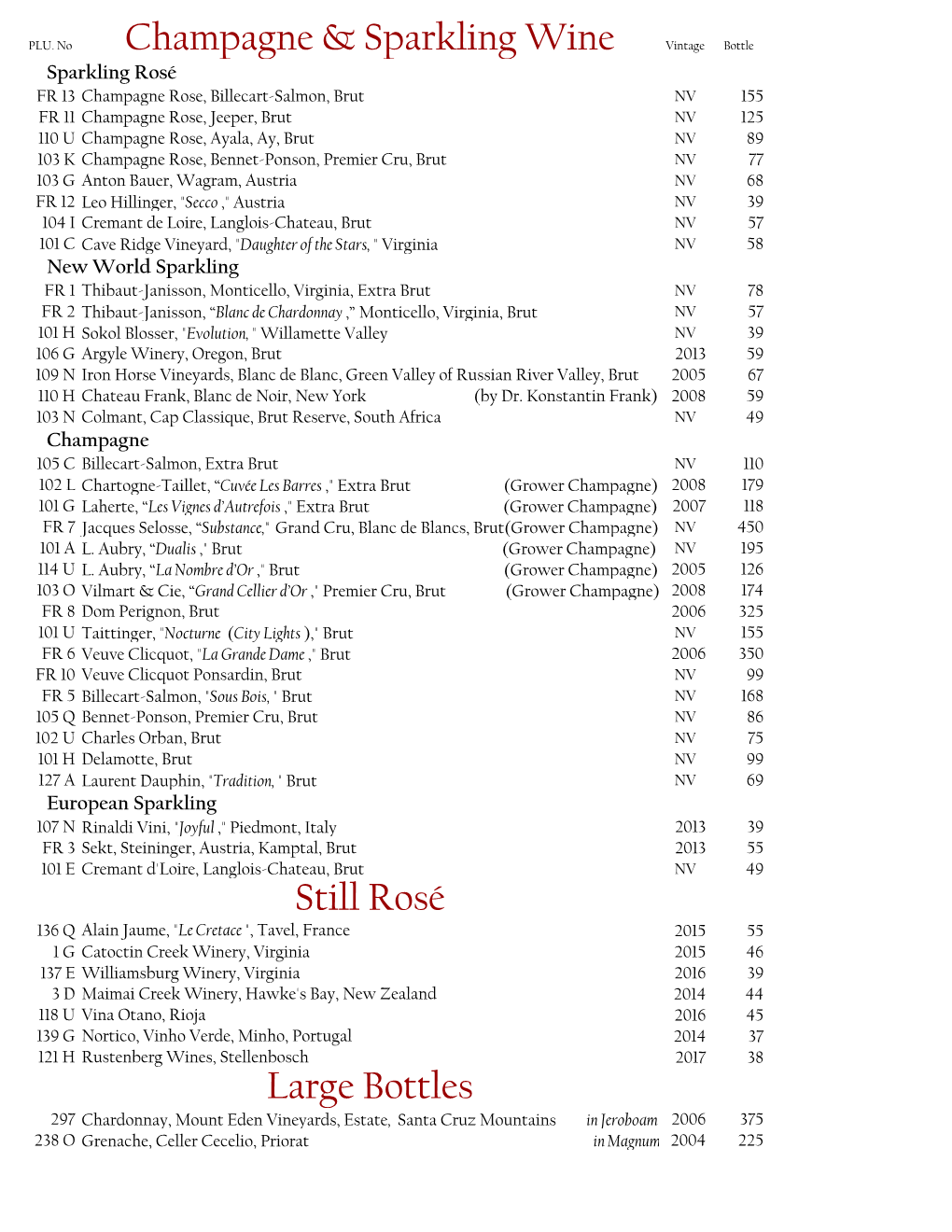 Ashby Inn Wine List