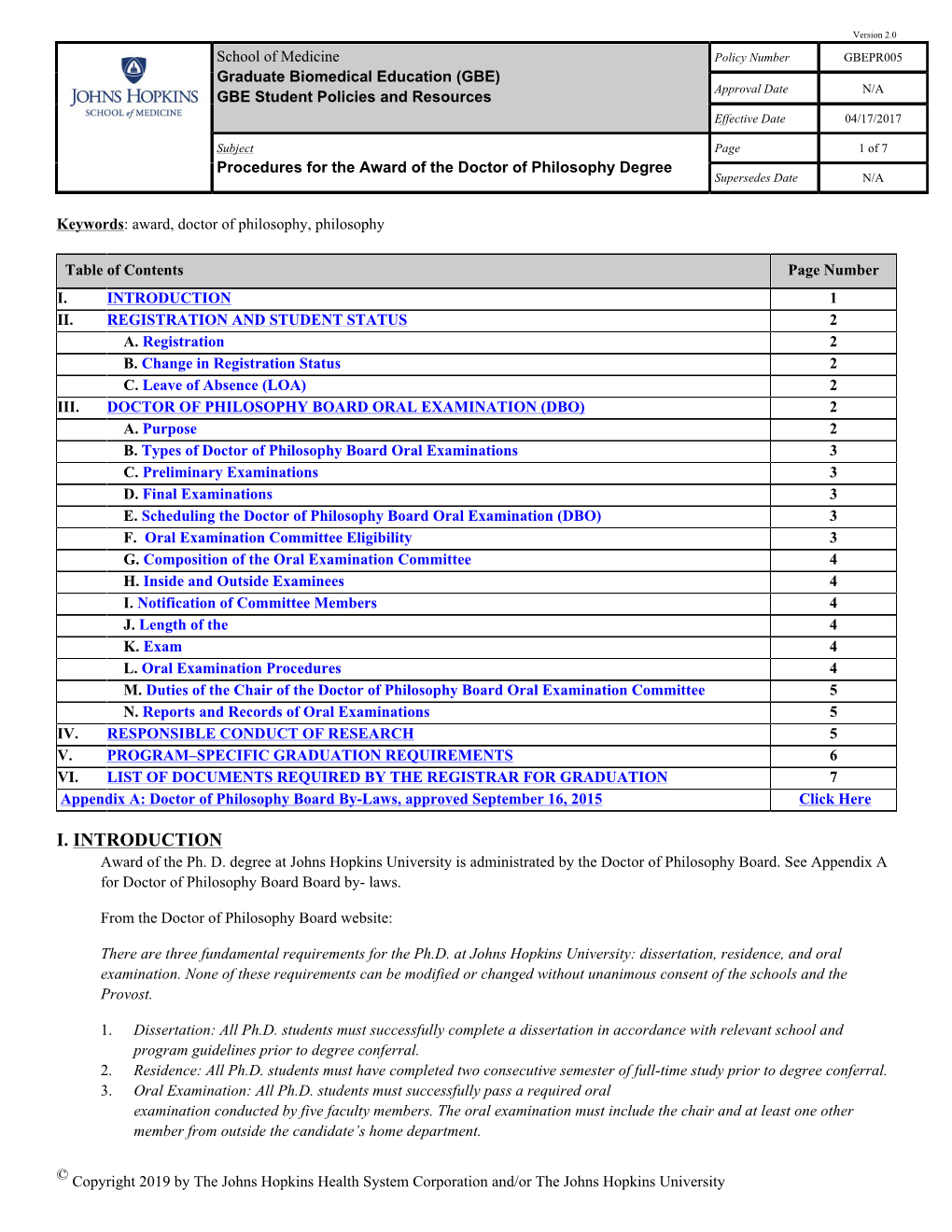 Procedures for the Award of the Doctor of Philosophy Degree Supersedes Date N/A