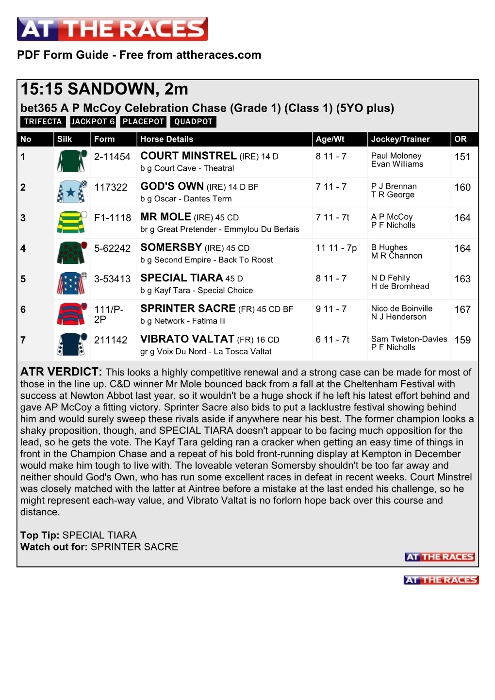 At the Races PDF FORM GUIDE