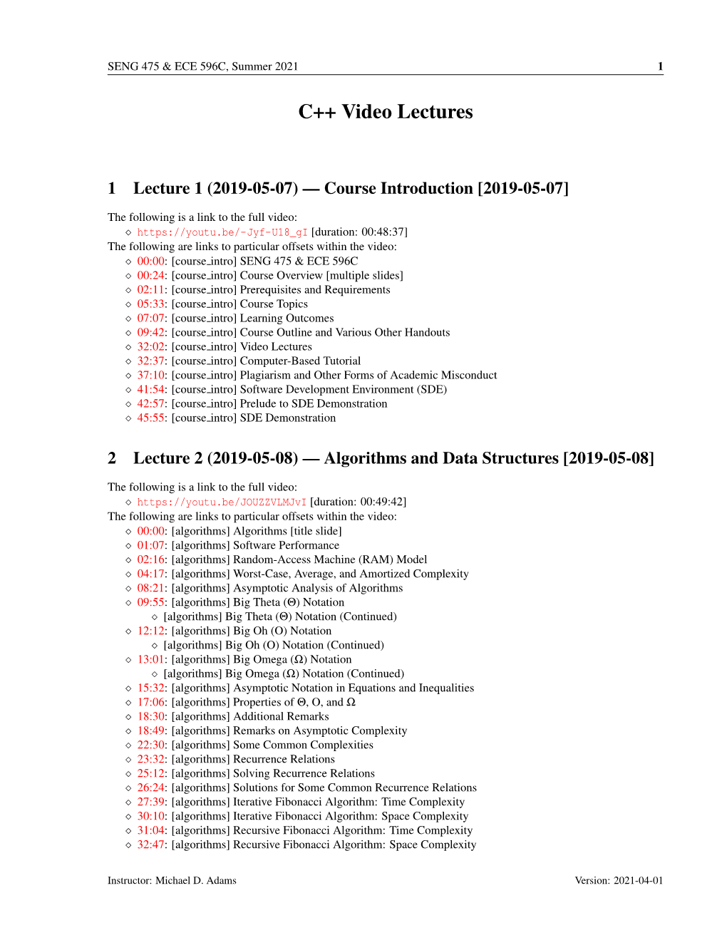 Video Lecture Catalog