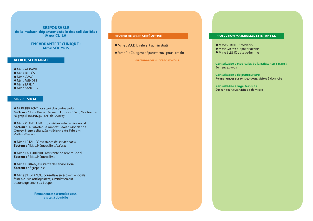 RESPONSABLE De La Maison Départementale Des Solidarités : Mme CUILA REVENU DE SOLIDARITÉ ACTIVE PROTECTION MATERNELLE ET INFANTILE