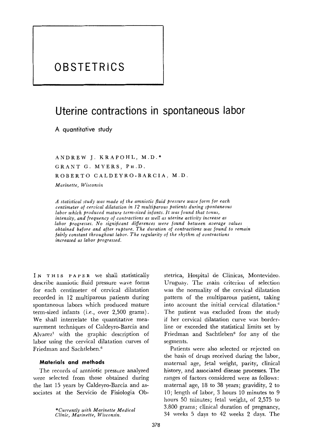 Uterine Contractions in Spontaneous Labor