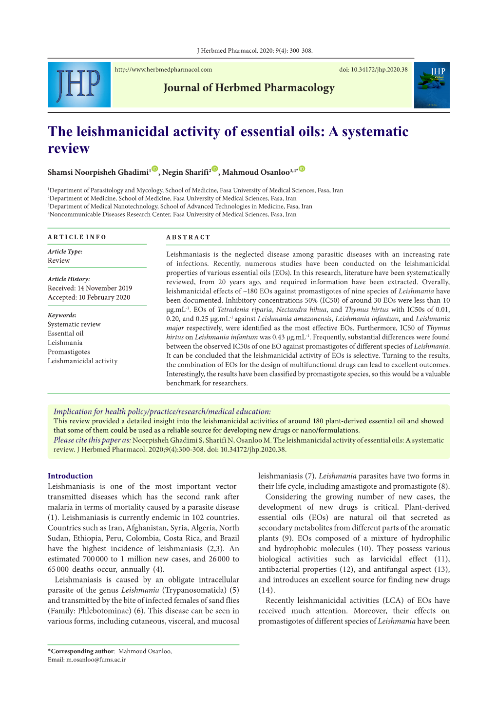 The Leishmanicidal Activity of Essential Oils: a Systematic Review
