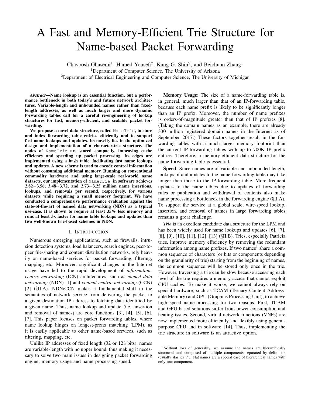 A Fast and Memory-Efficient Trie Structure for Name-Based Packet