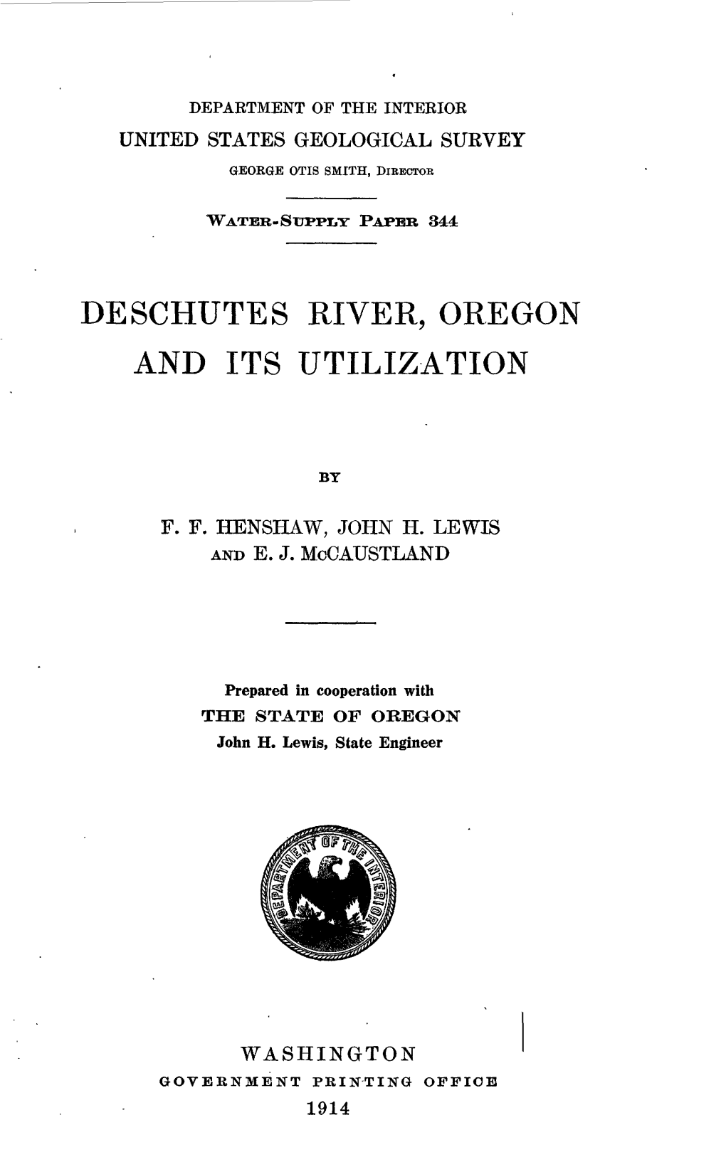 Deschutes River, Oregon and Its Utilization