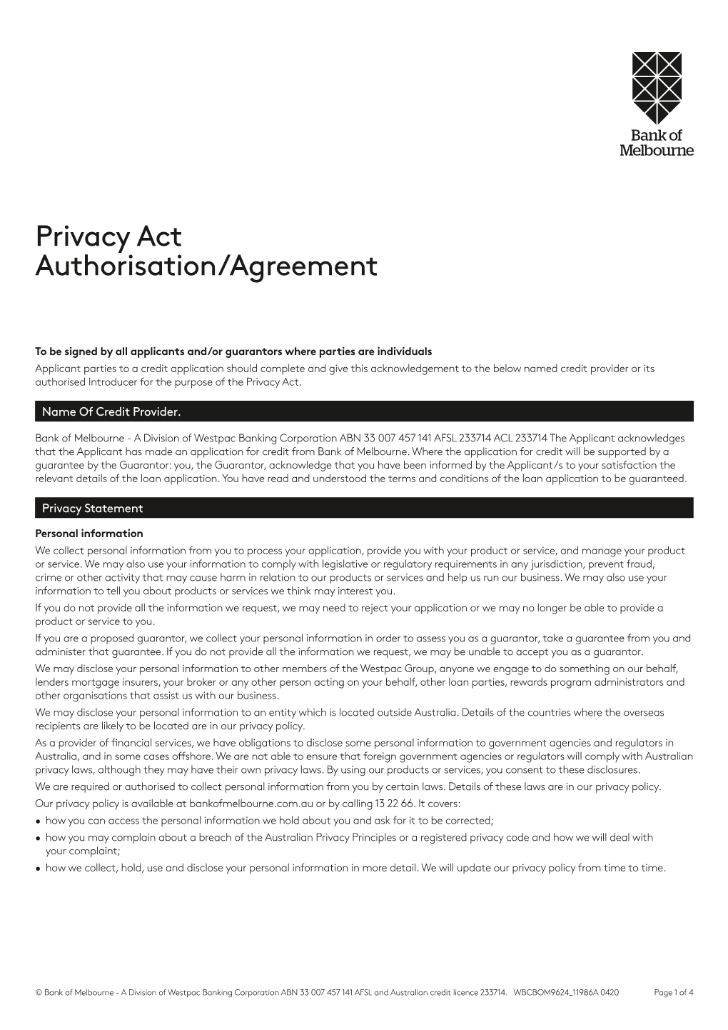 Privacy Act Authorisation/Agreement