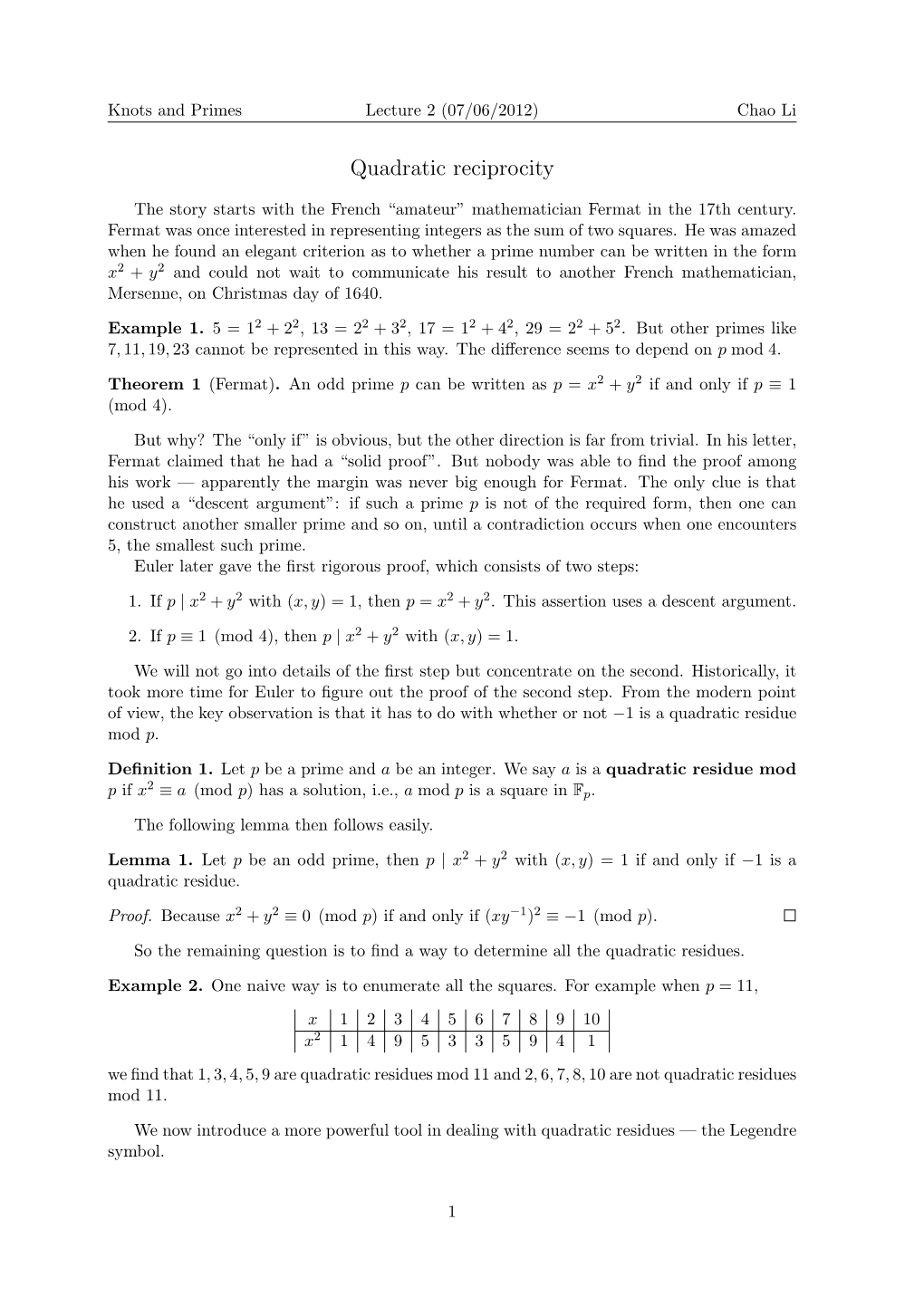 Quadratic Reciprocity