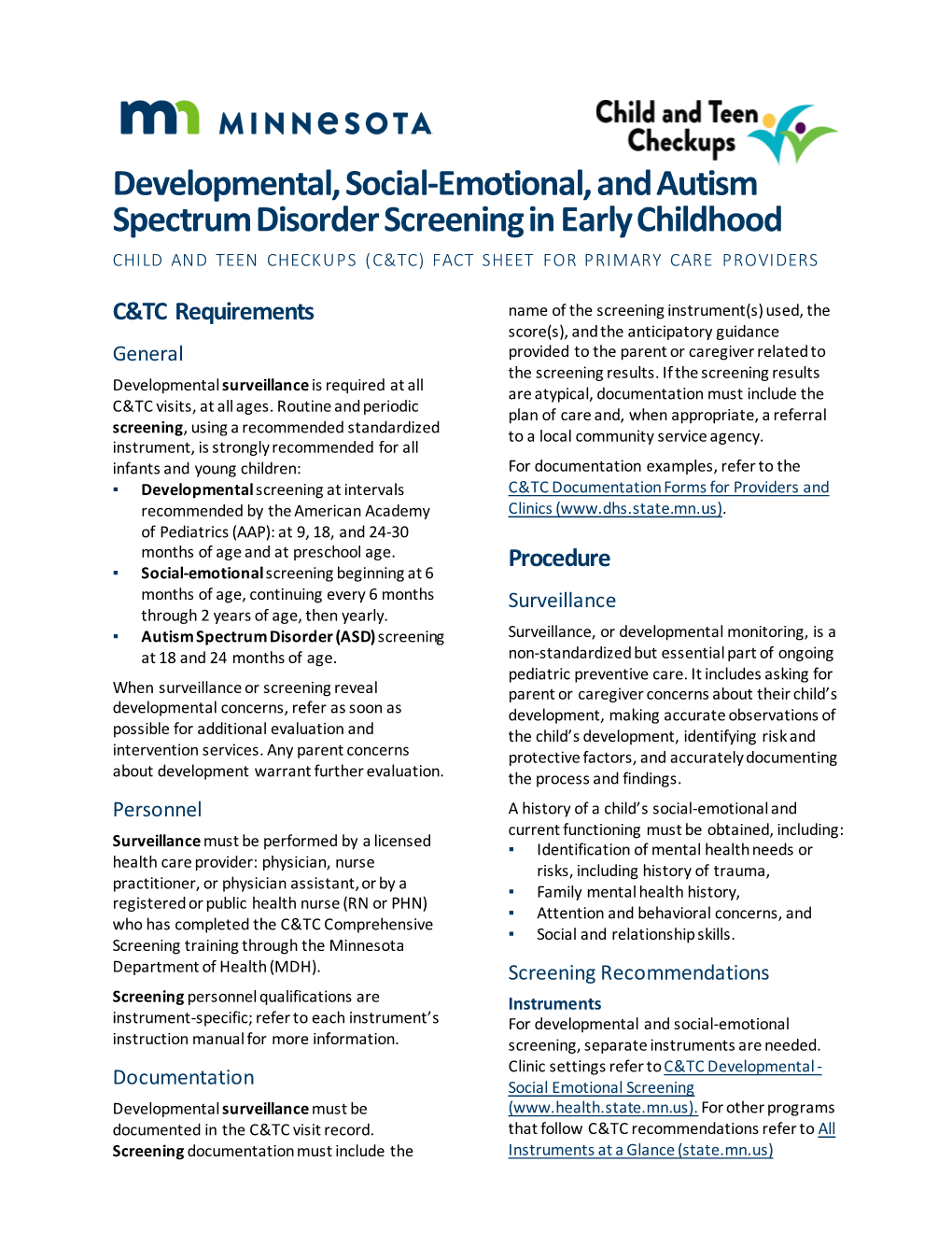 Dev, SE, ASD Screening Fact Sheet