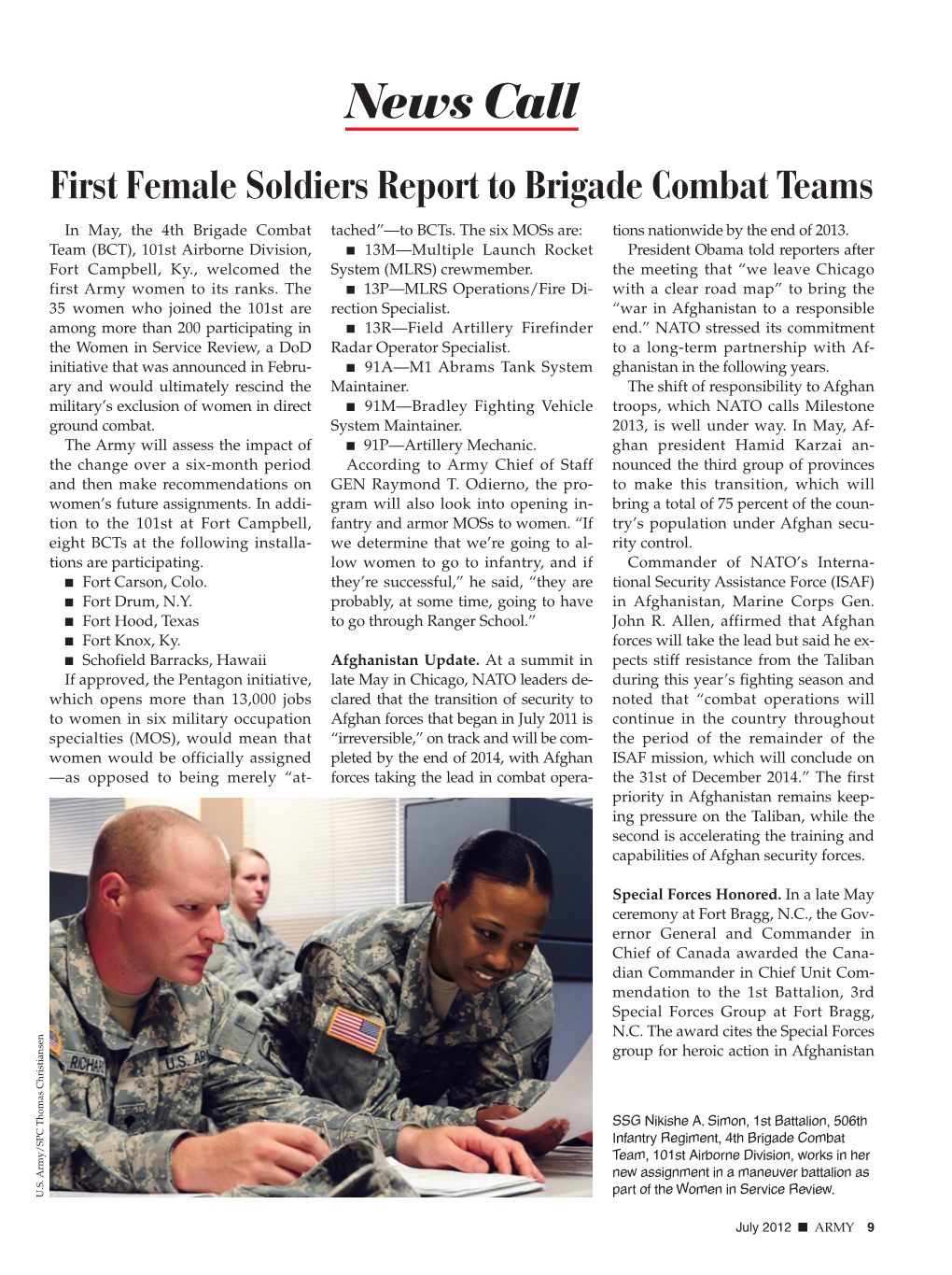 News Call First Female Soldiers Report to Brigade Combat Teams