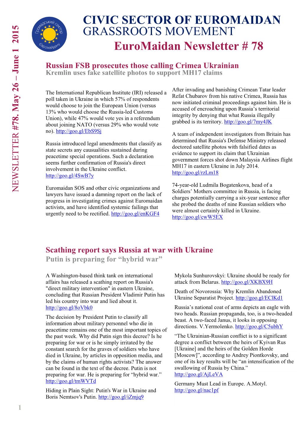 Euromaidan Newsletter No. 78