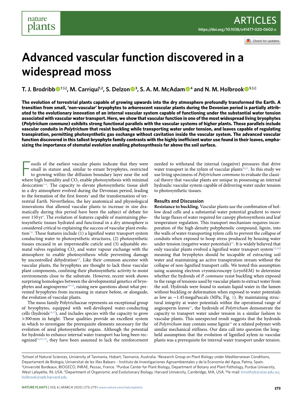 Advanced Vascular Function Discovered in a Widespread Moss