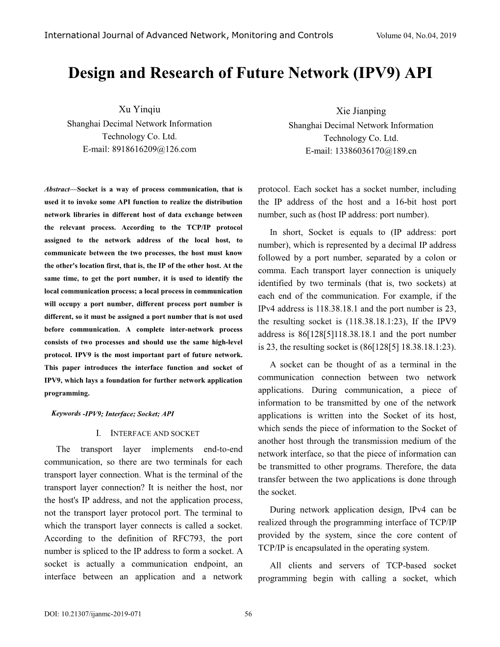 Design and Research of Future Network (IPV9) API