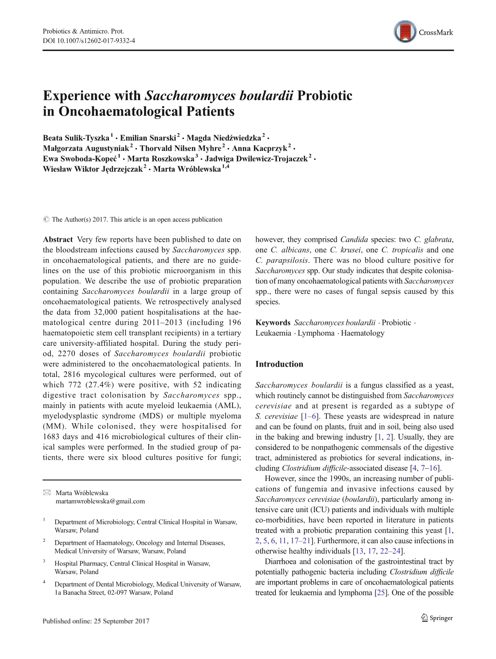 Experience with Saccharomyces Boulardii Probiotic in Oncohaematological Patients