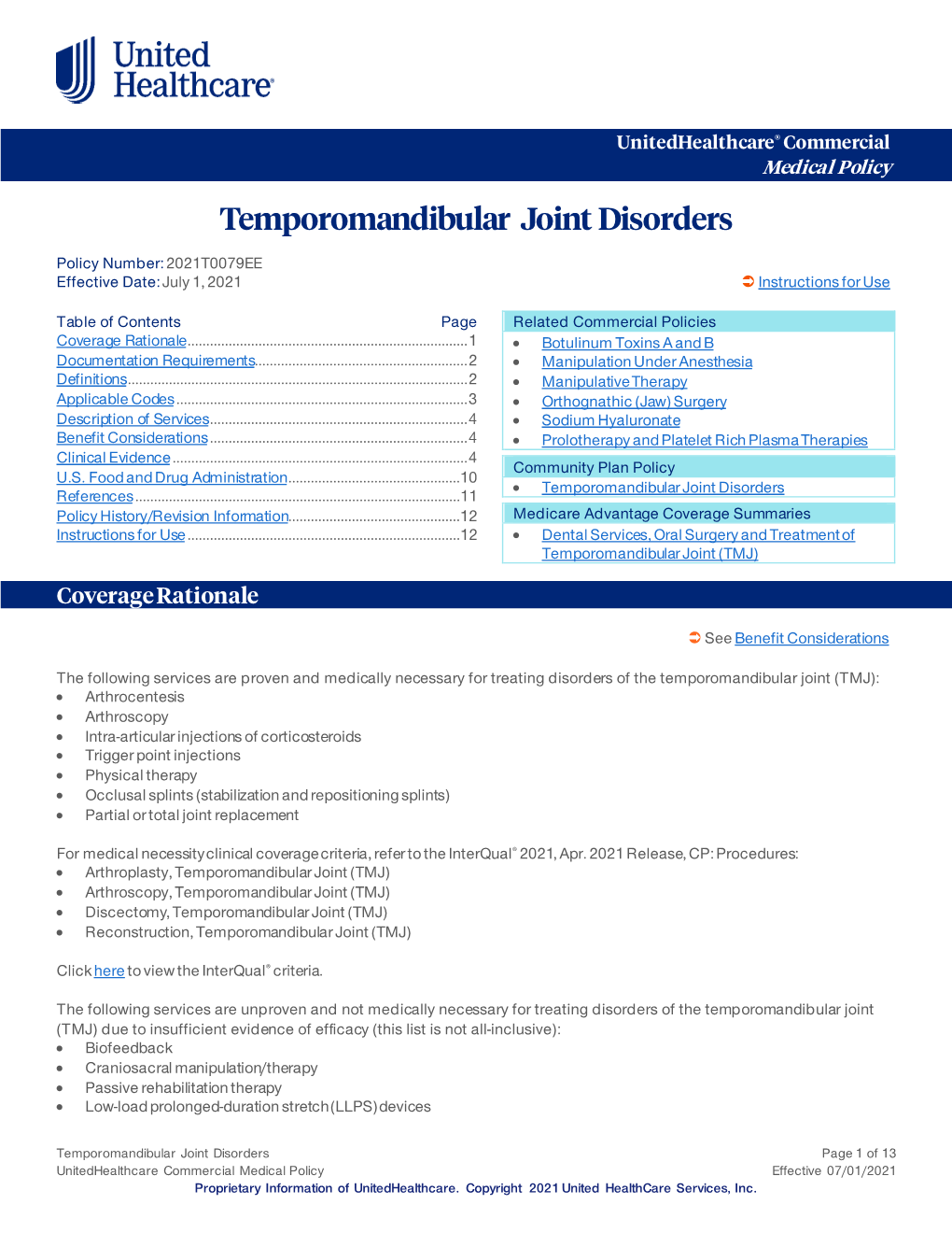 Temporomandibular Joint Disorders – Commercial Medical Policy