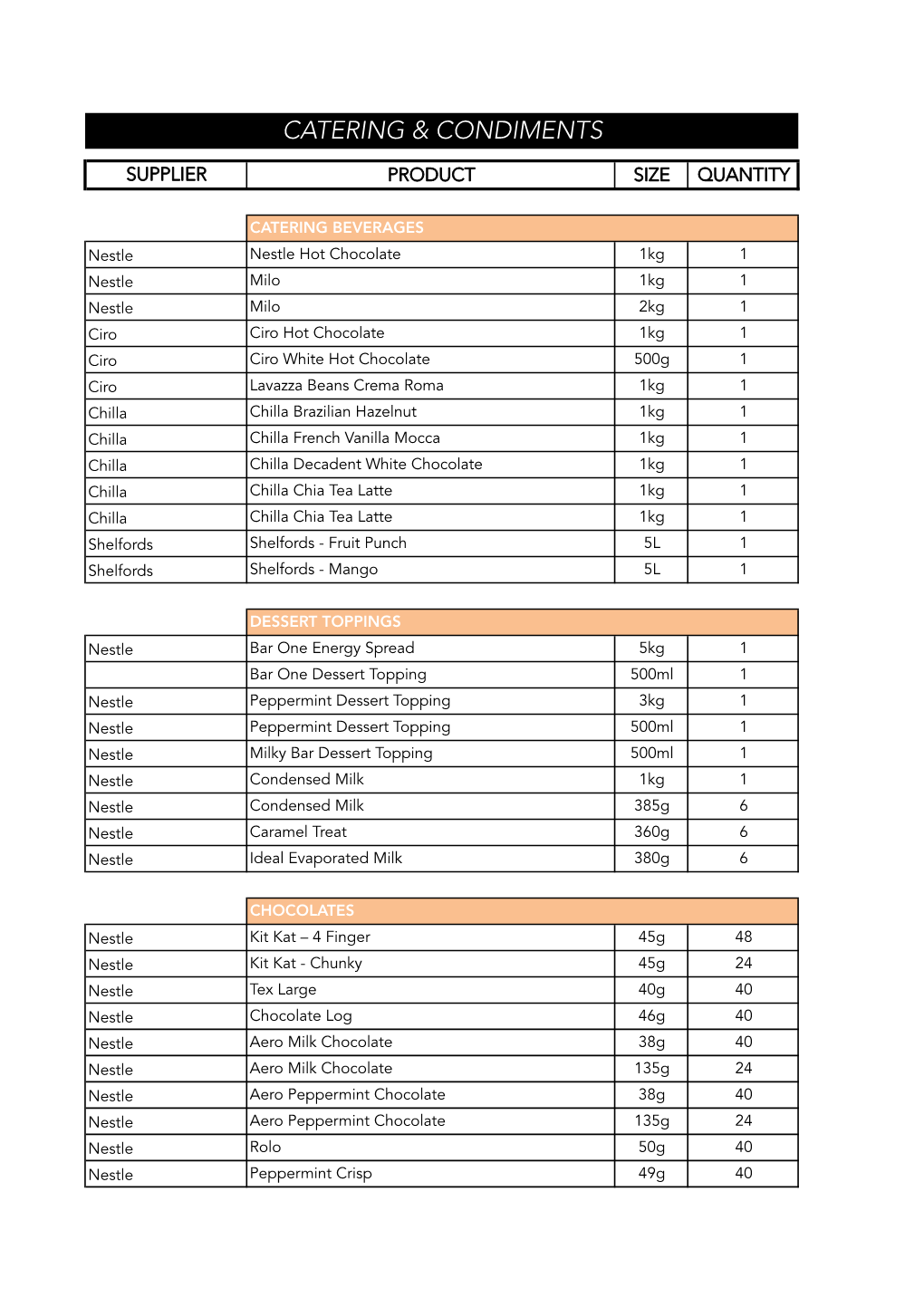 Catering & Condiments