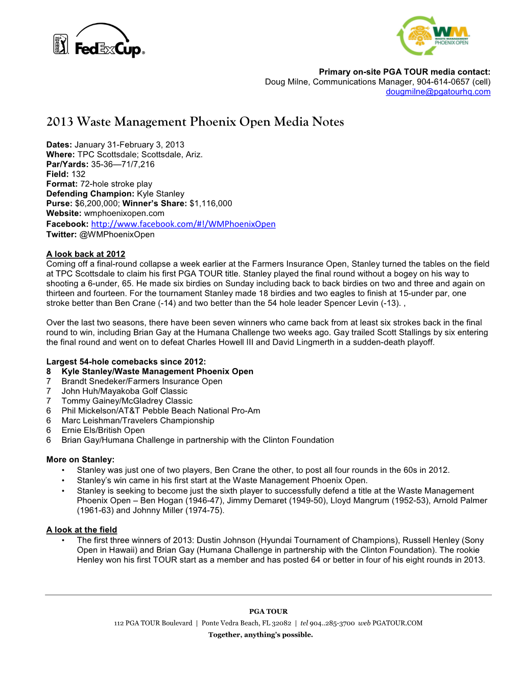 2013 Waste Management Phoenix Open Media Notes