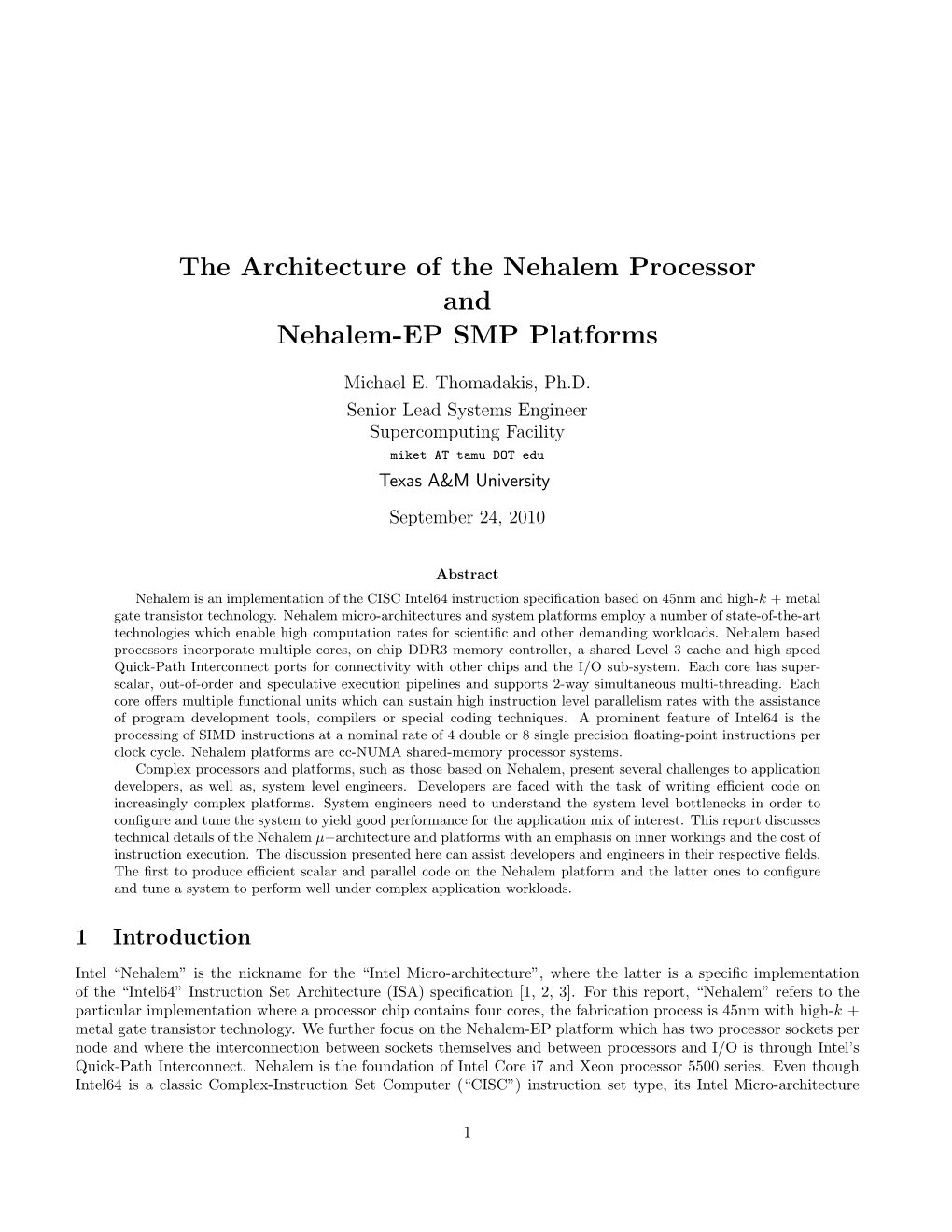 Nehalem Processor and Nehalem-EP SMP Platforms