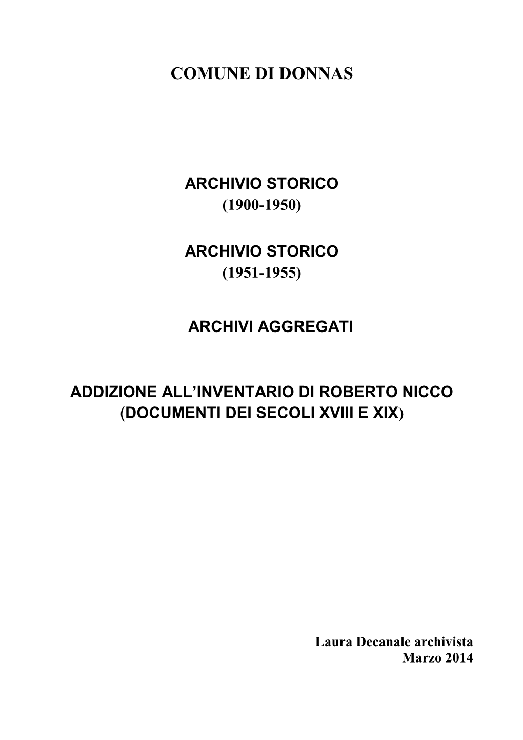 Comune Di Donnas Archivio Storico