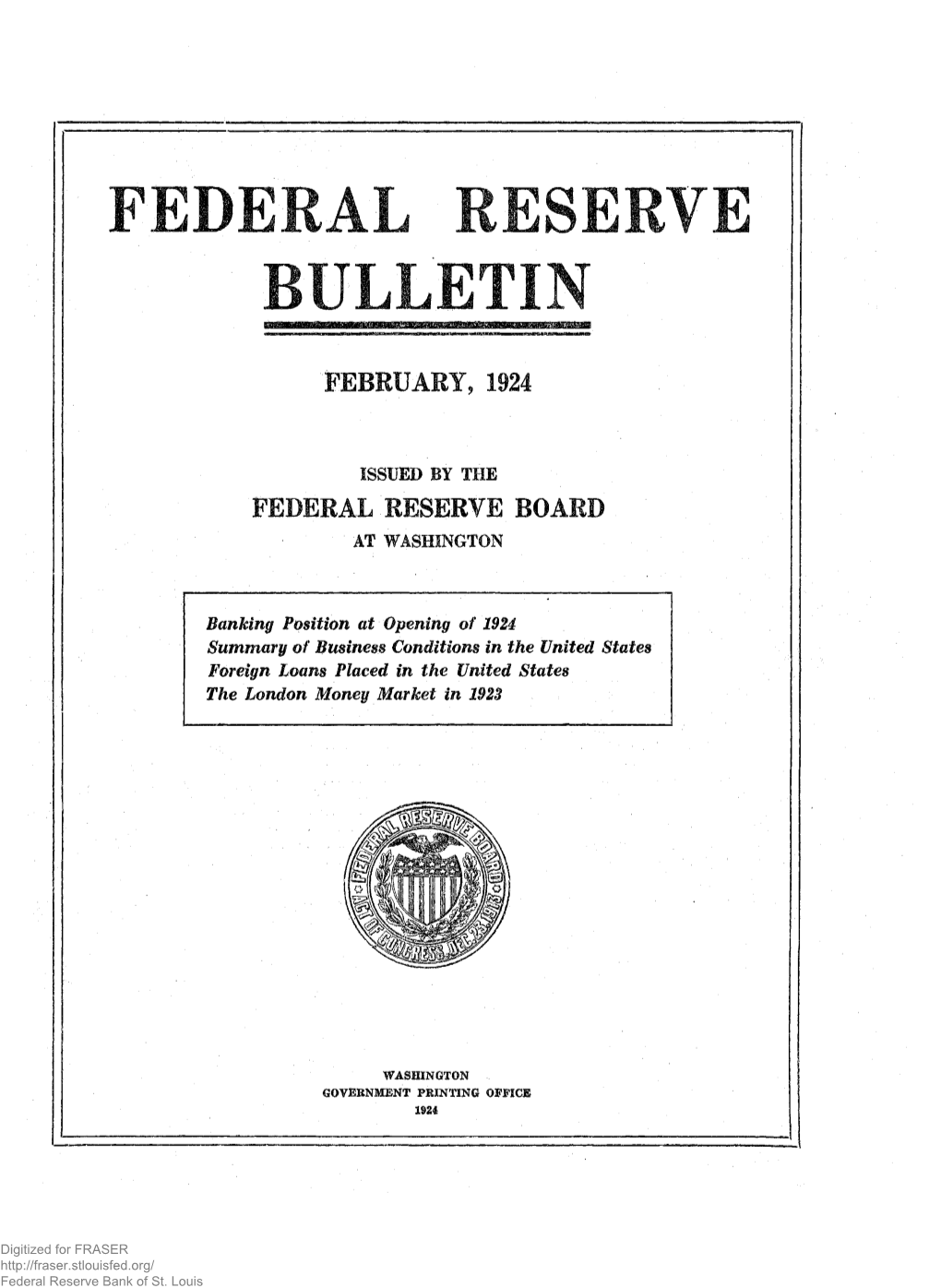 Federal Reserve Bulletin February 1924