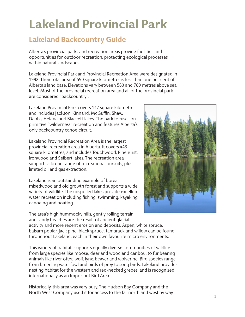 Lakeland Provincial Park Lakeland Backcountry Guide