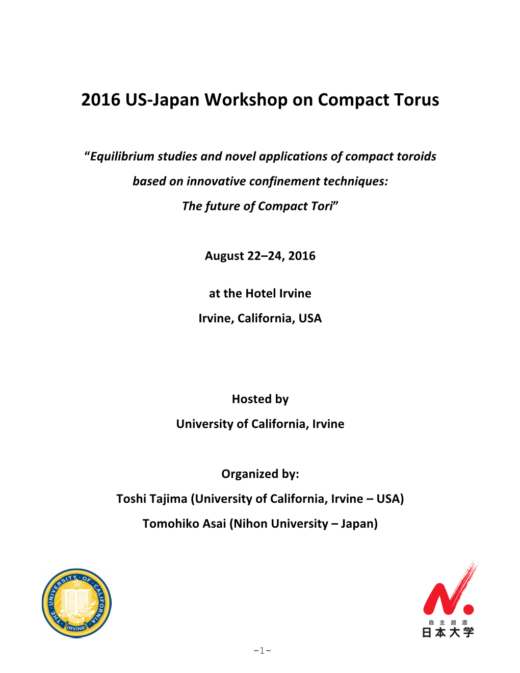 2016 US-Japan Workshop on Compact Torus