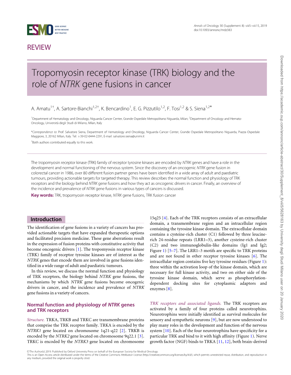 (TRK) Biology and the Role of NTRK Gene Fusions in Cancer