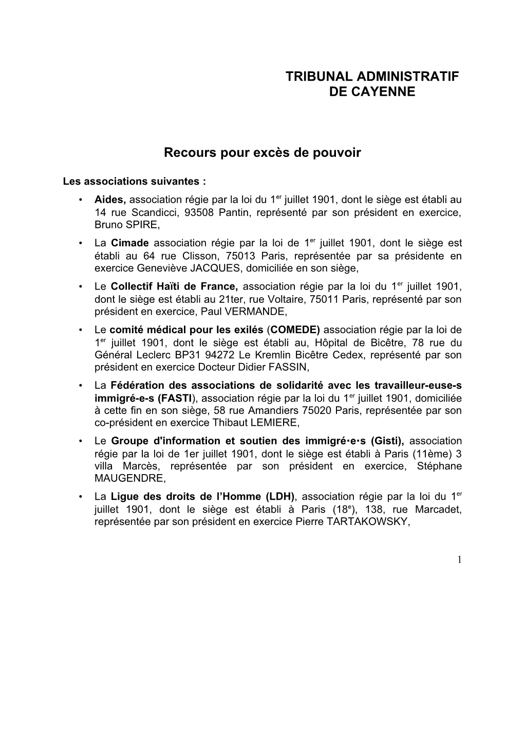 TRIBUNAL ADMINISTRATIF DE CAYENNE Recours Pour Excès De