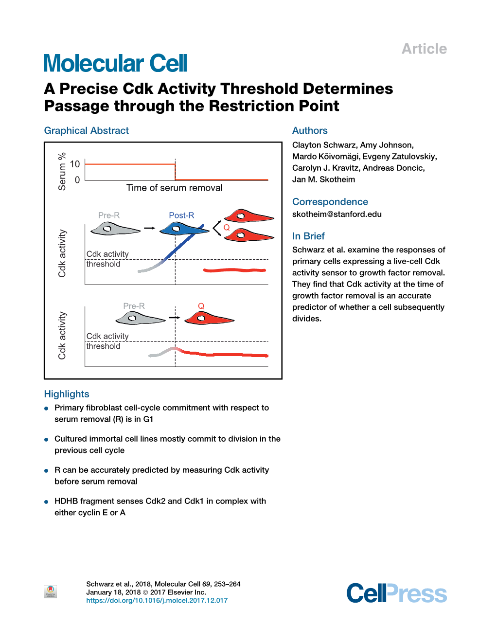 A Precise Cdk Activity Threshold Determines Passage Through the Restriction Point