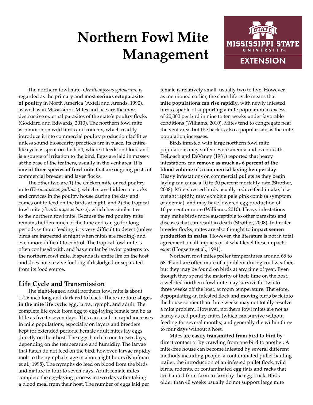 Northern Fowl Mite Management