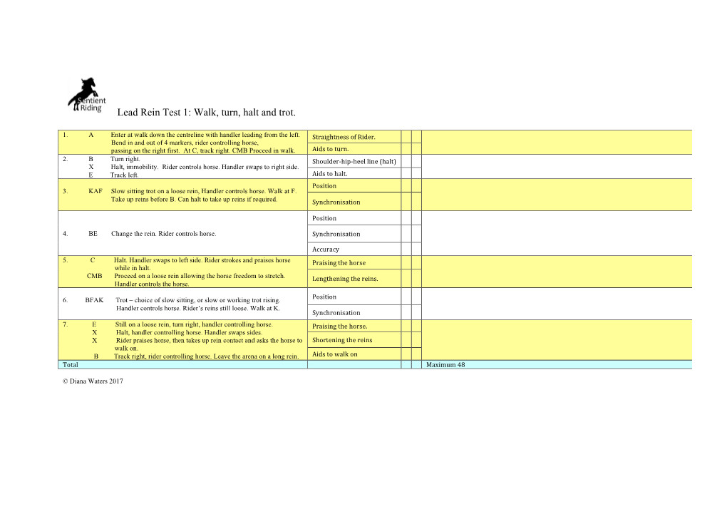 Lead Rein Test 1: Walk, Turn, Halt and Trot