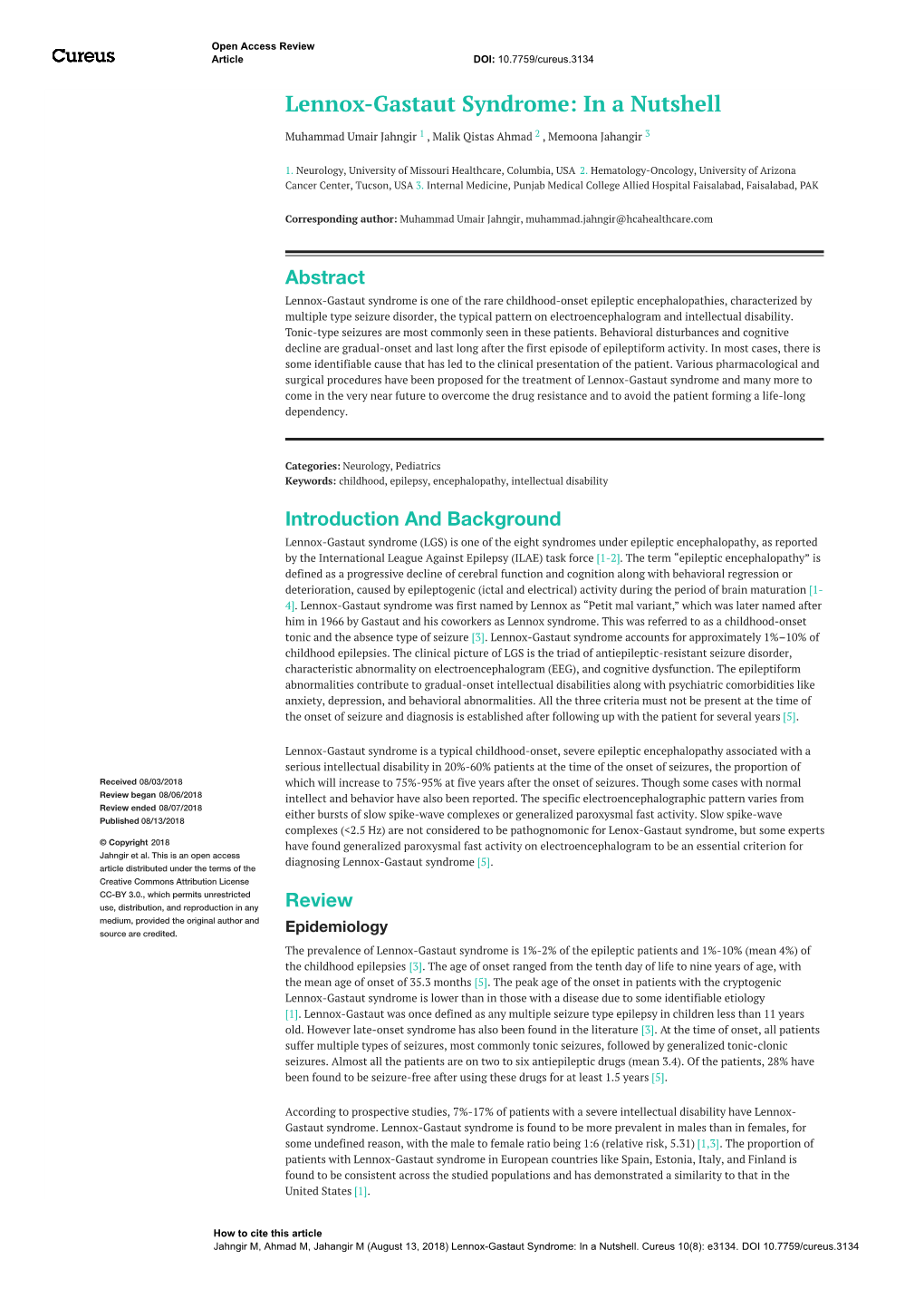 Lennox-Gastaut Syndrome: in a Nutshell