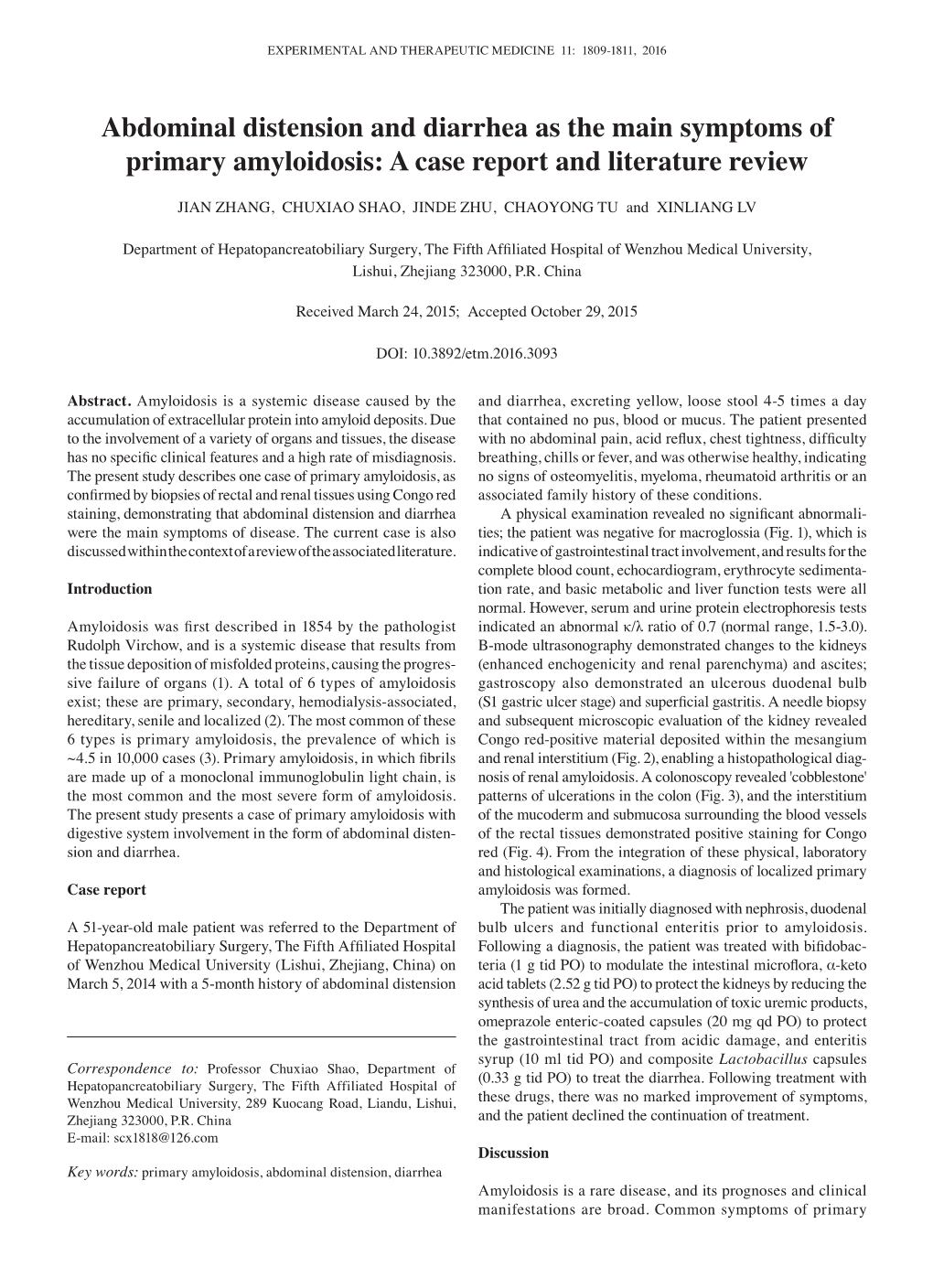 Abdominal Distension and Diarrhea As the Main Symptoms of Primary Amyloidosis: a Case Report and Literature Review