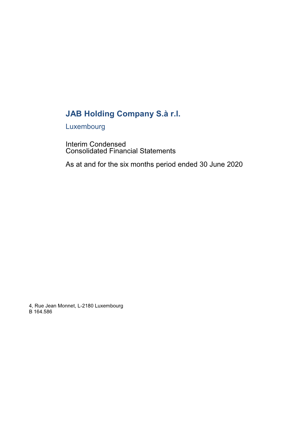 JAB Sarl Consolidated Financials June 2020
