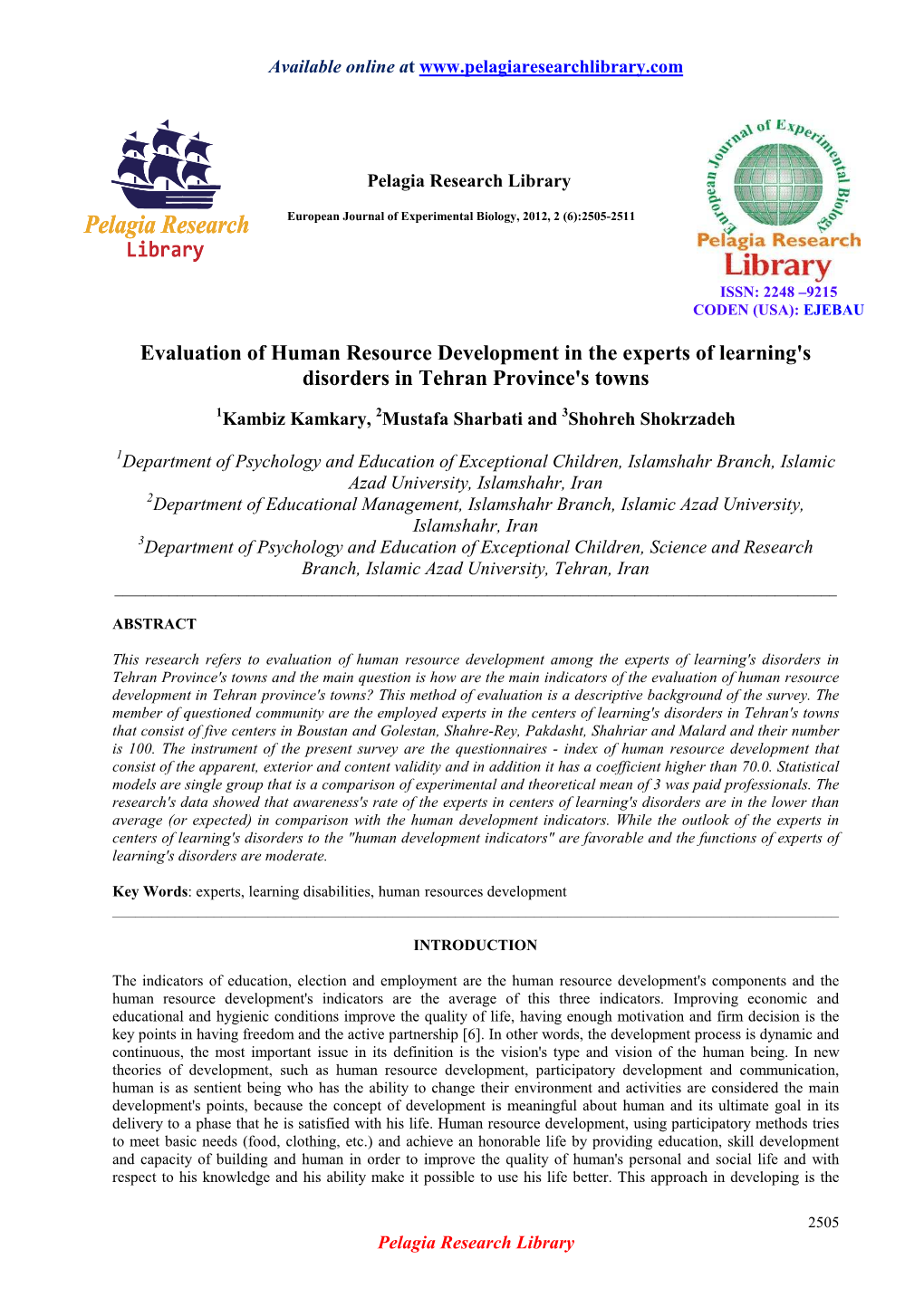 Evaluation of Human Resource Development in the Experts of Learning's Disorders in Tehran Province's Towns