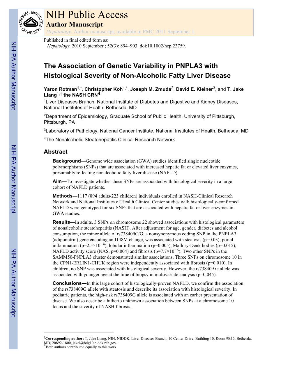The Association of Genetic Variability in PNPLA3 with Histological Severity of Non-Alcoholic Fatty Liver Disease