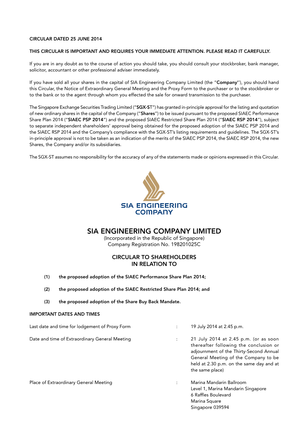 Circular to Shareholders in Relation To