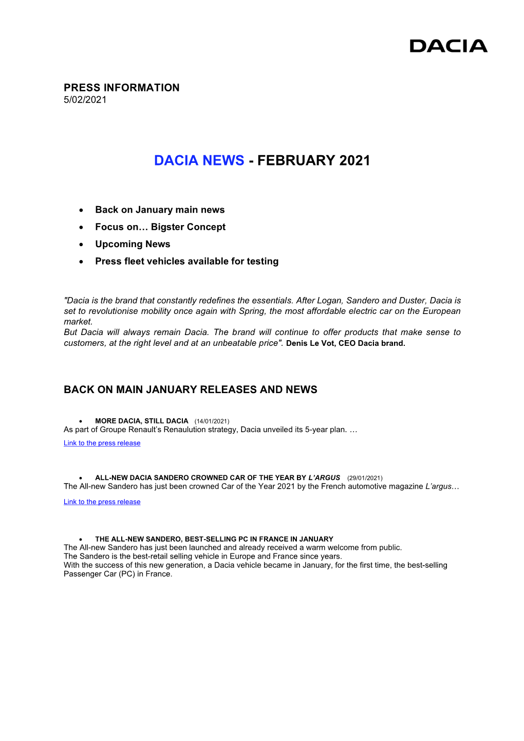 Dacia News - February 2021